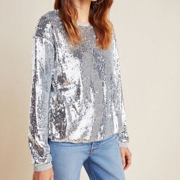 Eri & Ali by Anthropologie Babette Silver sequin top - Picture 9 of 11